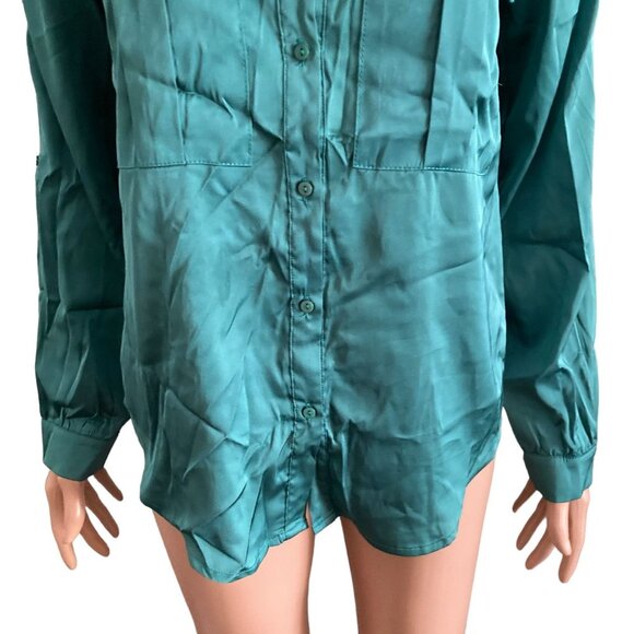J Lux Label Shirt Button Front Women Small Green Satin - Picture 8 of 9